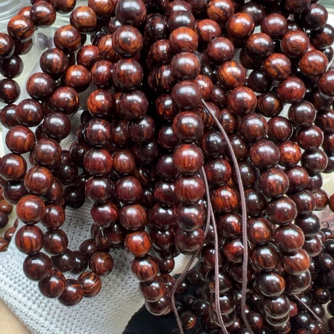 手串/手链花梨木类海南红降0.8黑金满油满纹单圈微瑕