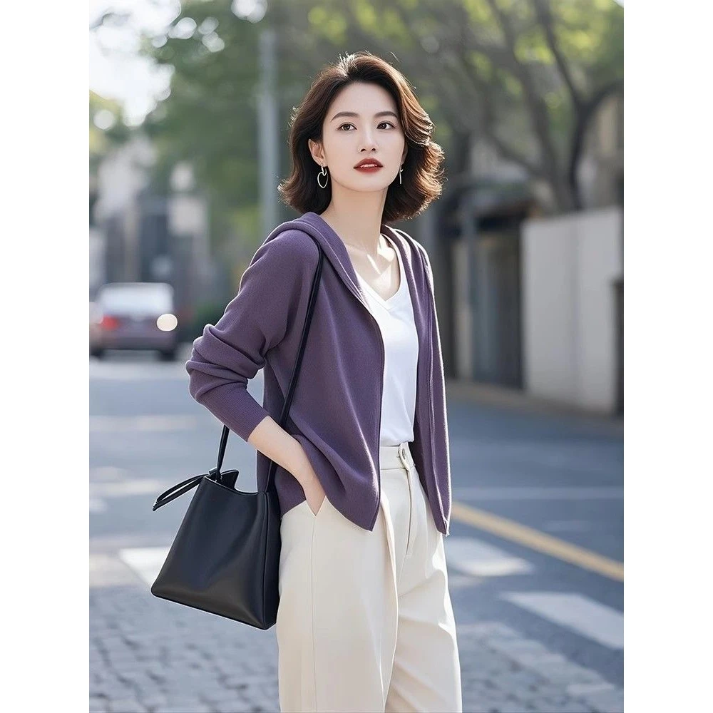 哥弟阿玛施正品今年流行女装时髦洋气上衣独特漂亮连帽紫色卫衣外