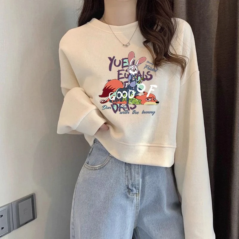 圆领套头短款卫衣女加绒加厚秋冬上衣卫衣宽松百搭小个子春秋薄款