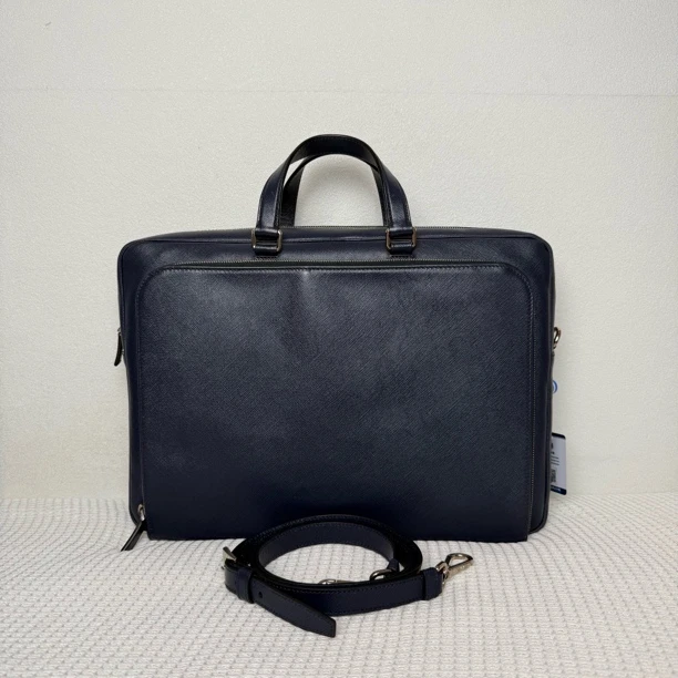 95新 Prada/普拉达 4759/男士时尚蓝色全皮公文包