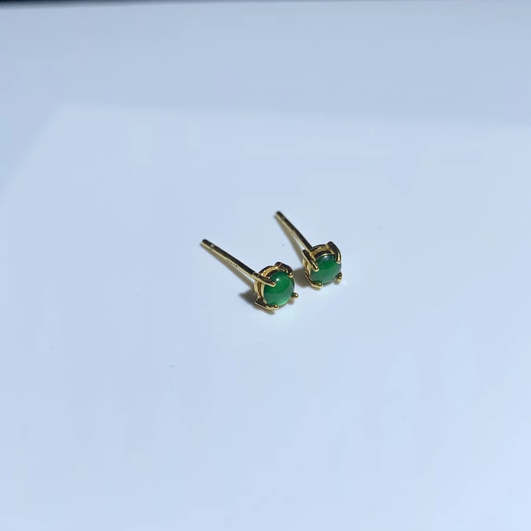 阳绿翡翠蛋面基础款耳钉s925   KT24100915