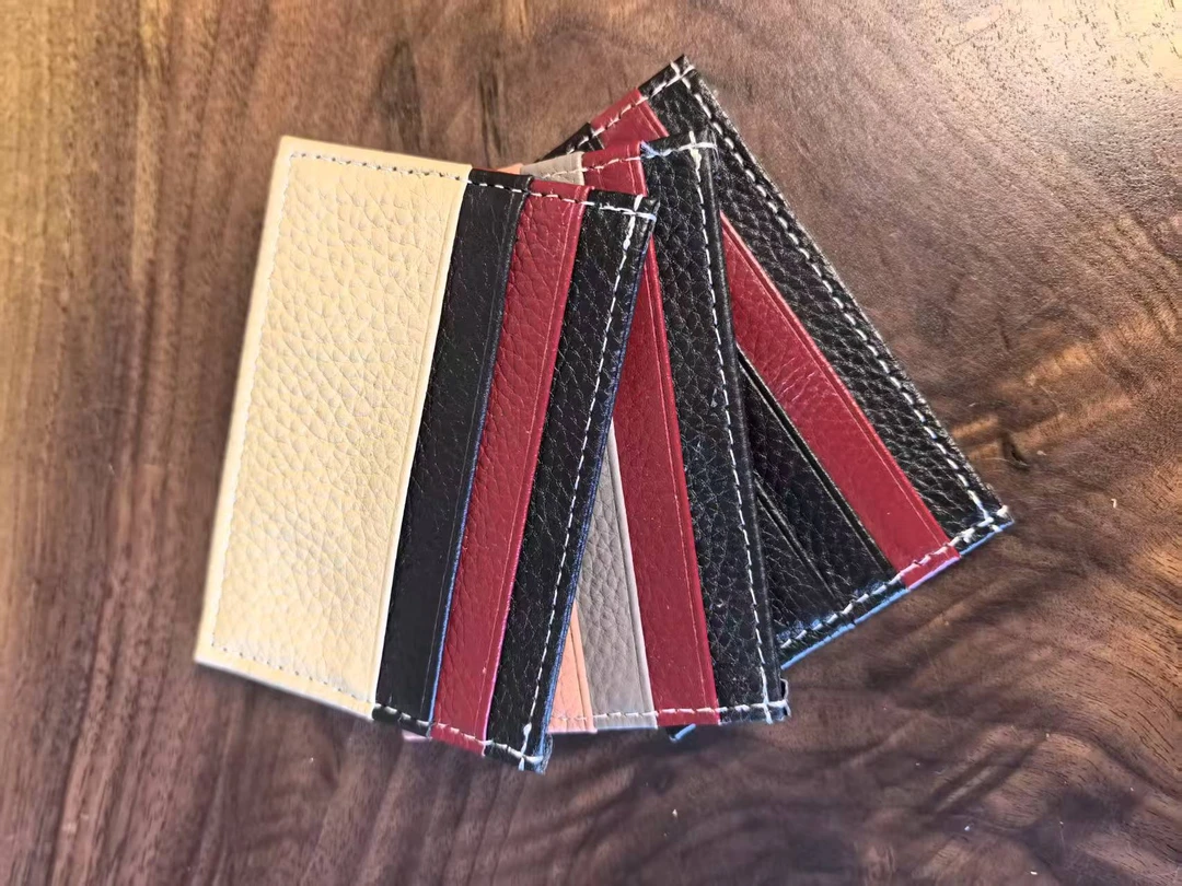 简约撞色黑色头层牛皮小卡包便携真皮零钱包