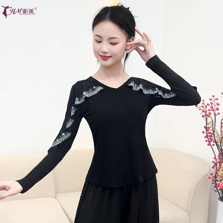 古典舞练功服成人女荷叶边长袖修身显瘦上衣现代舞形体演出新款秋