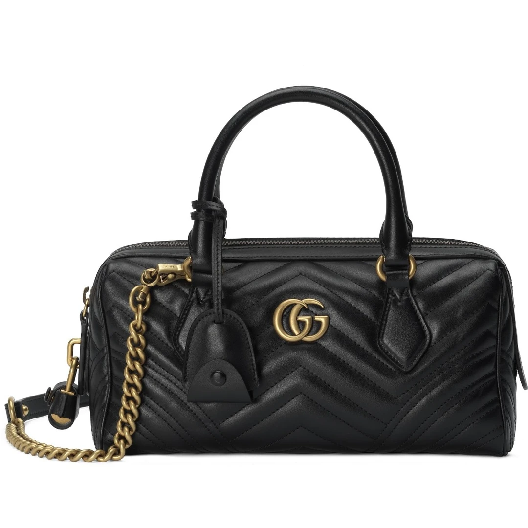 99新 GUCCI/古驰 Gucci古驰黑金 marmont 手提单肩包 （4992）