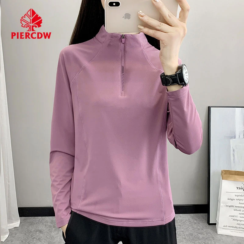 【PIERCDW品牌】立领速干衣女春秋季运动休闲宽松长袖透气弹力T恤