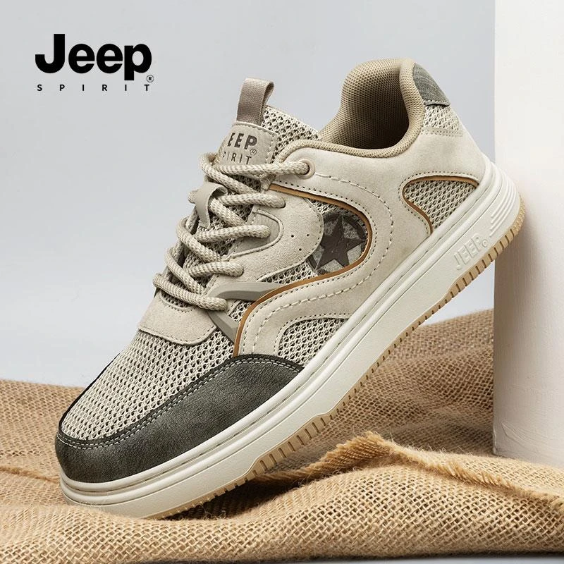 JEEPSPIRIT吉普男鞋2025新款夏季透气薄款网面休闲鞋百搭复古板鞋