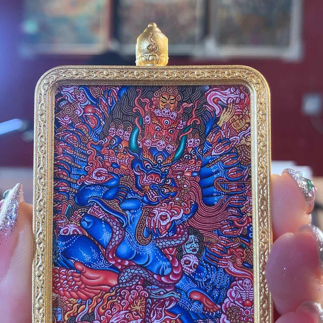吊坠热贡纯手绘唐卡大威德