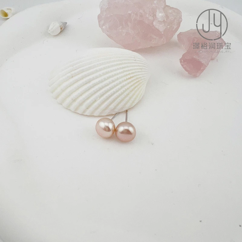 【8-9mm中国红耳钉】淡水无核珍珠耳钉（非基地发货）S925银 JYE070