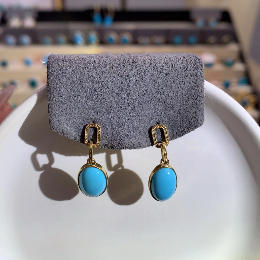 18K金镶嵌绿松石高瓷蓝耳坠