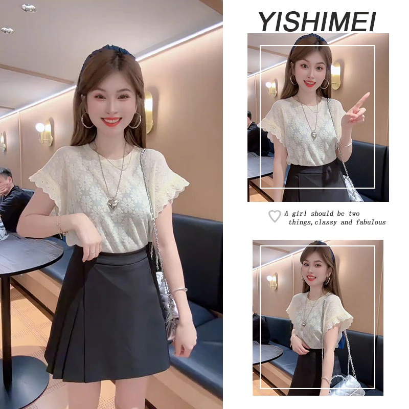 2025夏装新款爆款宽松提花短袖上衣不规则百褶高腰A字短裙套装