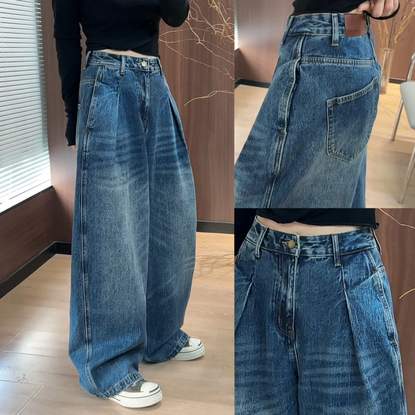 欧洲站2025秋季新款欧货大版时尚高腰显瘦百搭阔腿牛仔裤女