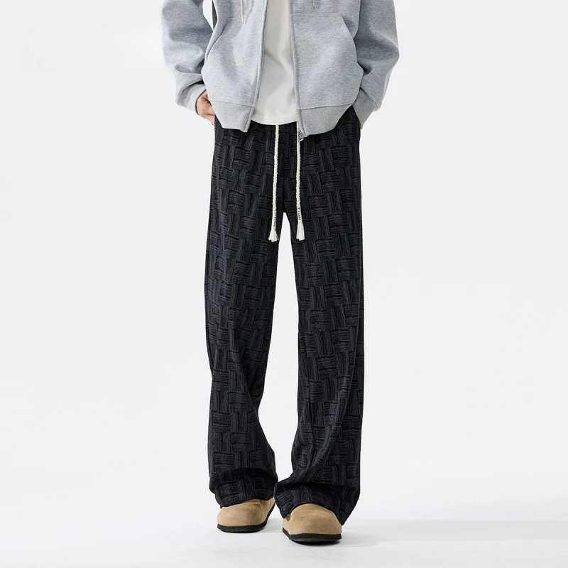 灯芯绒编织纹休闲裤男秋冬季hiphop慵懒风直筒裤宽松长裤子