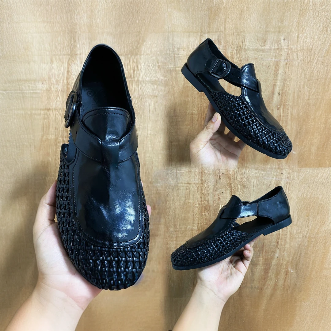 2025夏季新款个性搭扣包头设计潮流魅力编织男士勃肯拖鞋