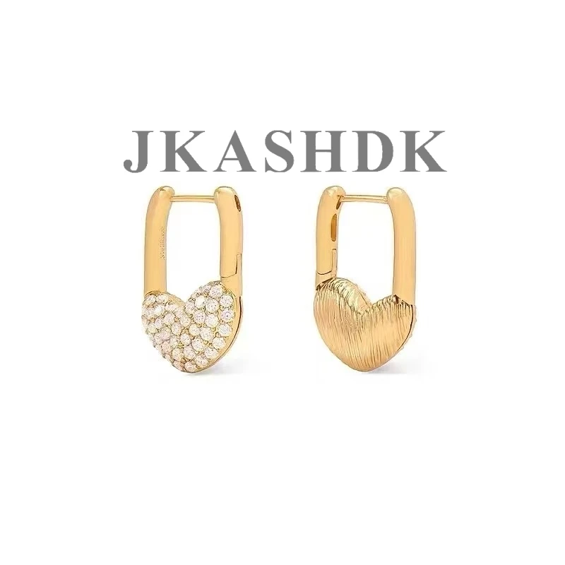 JKASHDK 铜合金锆石耳饰 精致拉丝爱心小锁耳环