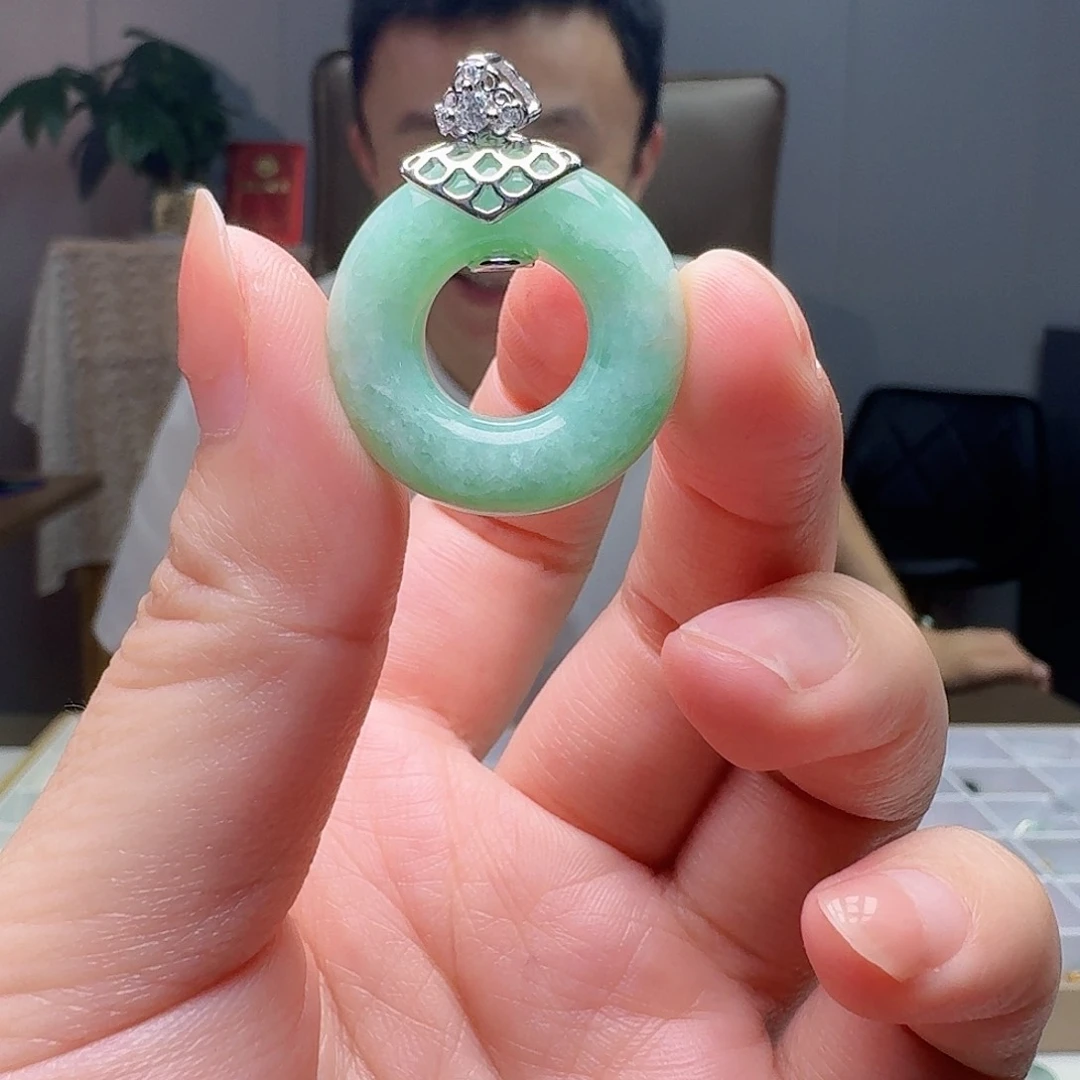 翡翠银S925镶嵌吊坠(不含链)天然