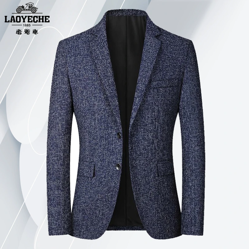 老爷车夏季薄款透气弹力休闲西服亚麻防晒西服韩版中年男士西装