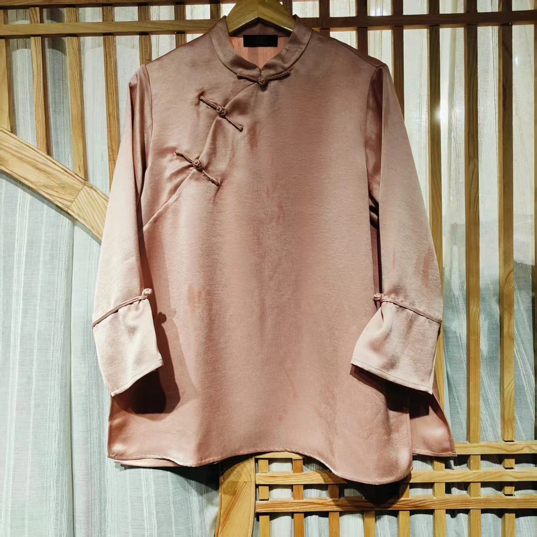 凤徕兮私人定制粉色光板盘扣小立领打底上衣 (HY1089) 粉色