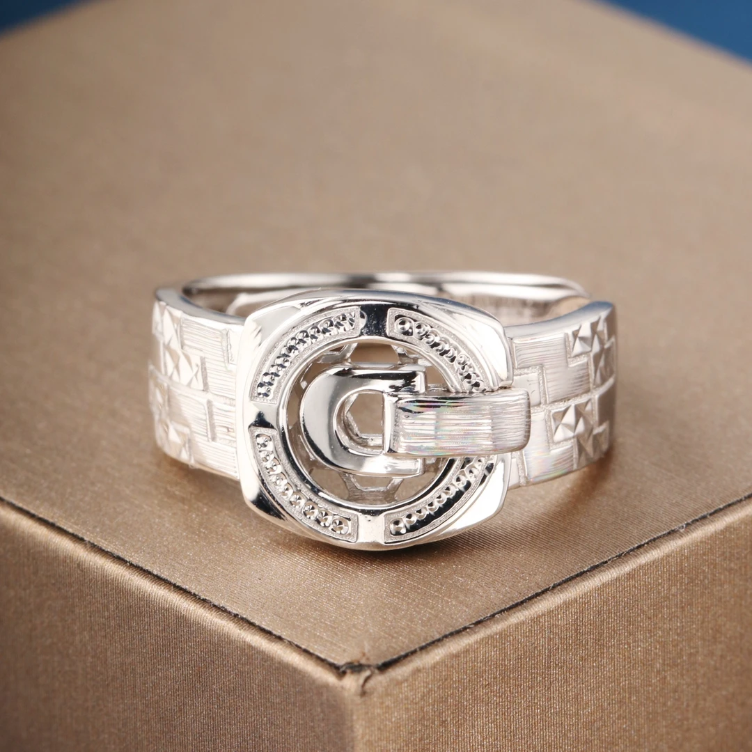 千烁珠宝Pt950铂金男士炫彩车花平安符活口可调节戒指亮面时尚