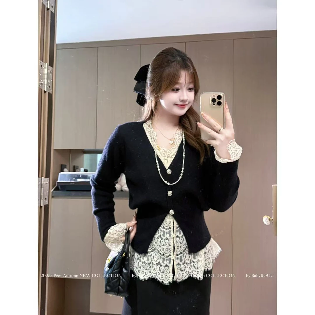 【财阀千金】温与柔气质温柔风长袖针织法式高级感富家千金套装