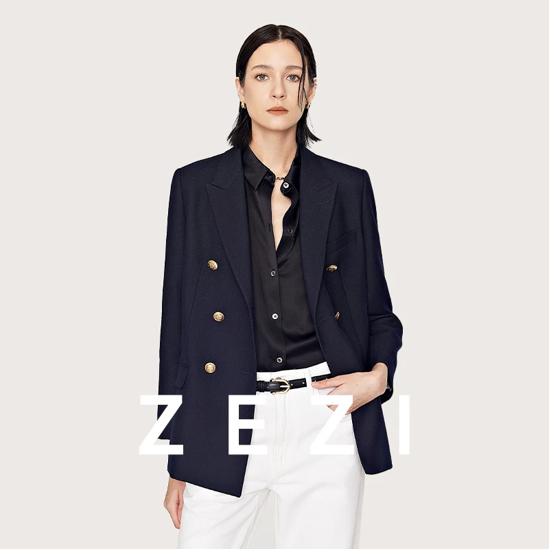 ZEZICE同款精纺羊毛复古双排扣气质通勤西服Z14A151J