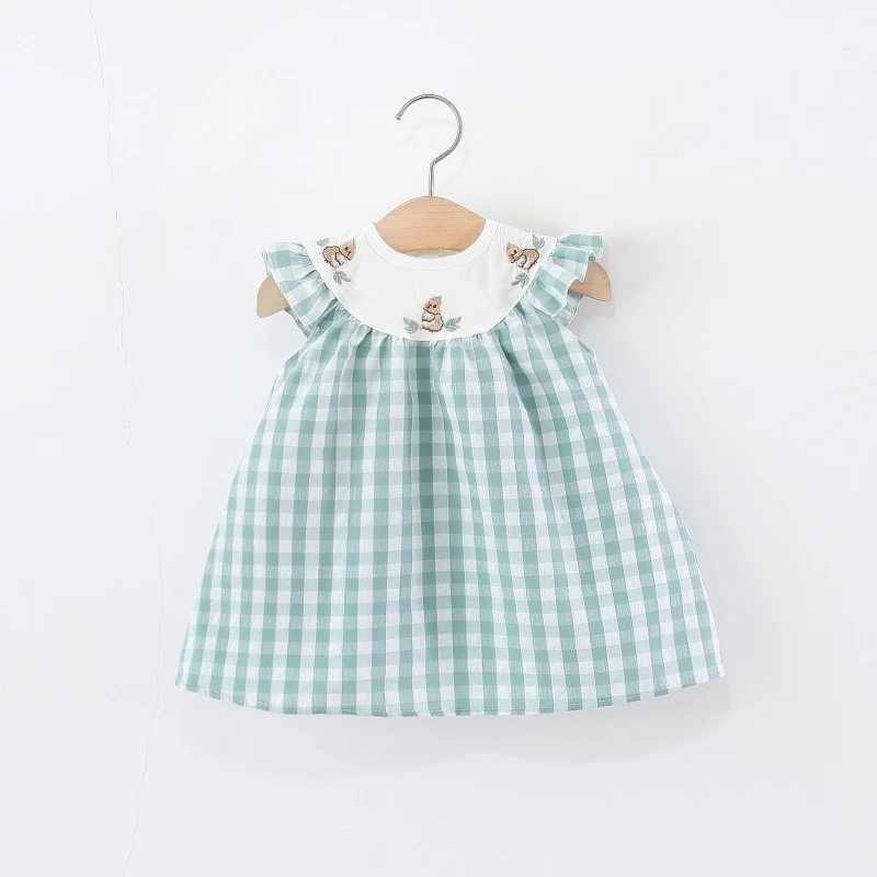 女童夏季无袖连衣裙新款洋气女宝宝格子裙夏装小女孩纯棉公主裙潮