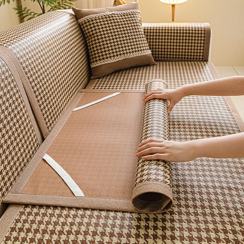 2025新款夏季凉感藤席沙发垫子冰丝凉席直排坐垫夏天防滑套罩盖布