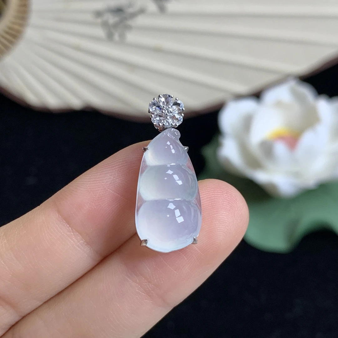 炯炯翡翠 18K金镶嵌冰种福豆女士吊坠 缅甸天然A货翡翠