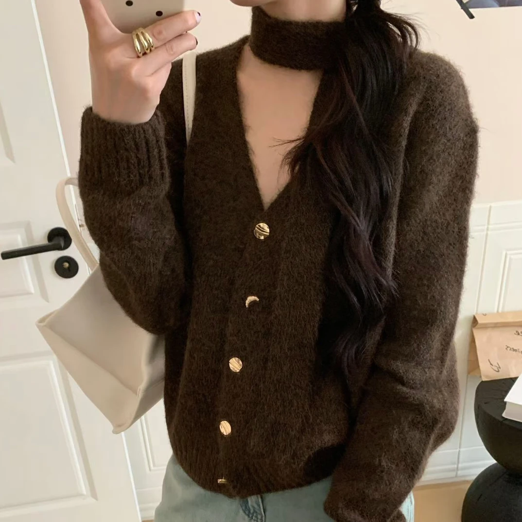 V领插肩袖拼接秋季ins开衫短款网红长袖外搭毛针织衫