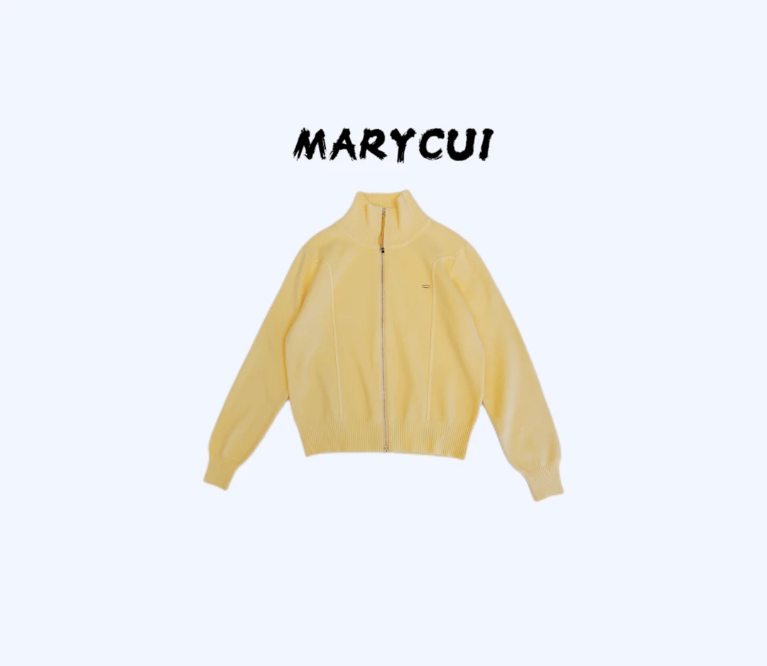 MARYCUI「乳酪海盐」春季立领拉链开衫针织长袖上衣休闲时尚百搭