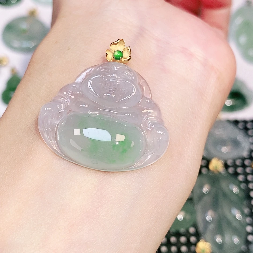 翡翠18K金镶嵌吊坠(不含链)