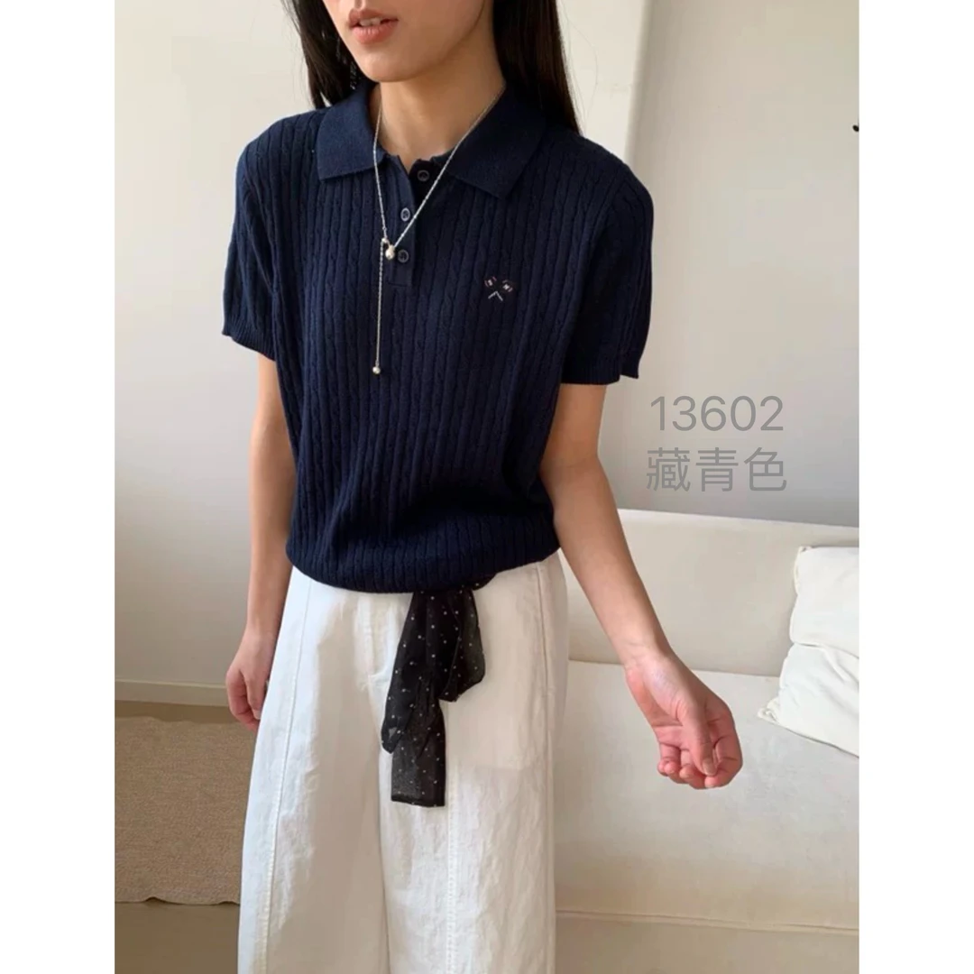 13602（部分无水洗唛，介意慎拍）SANFAN翻领小麻花球拍刺绣短袖