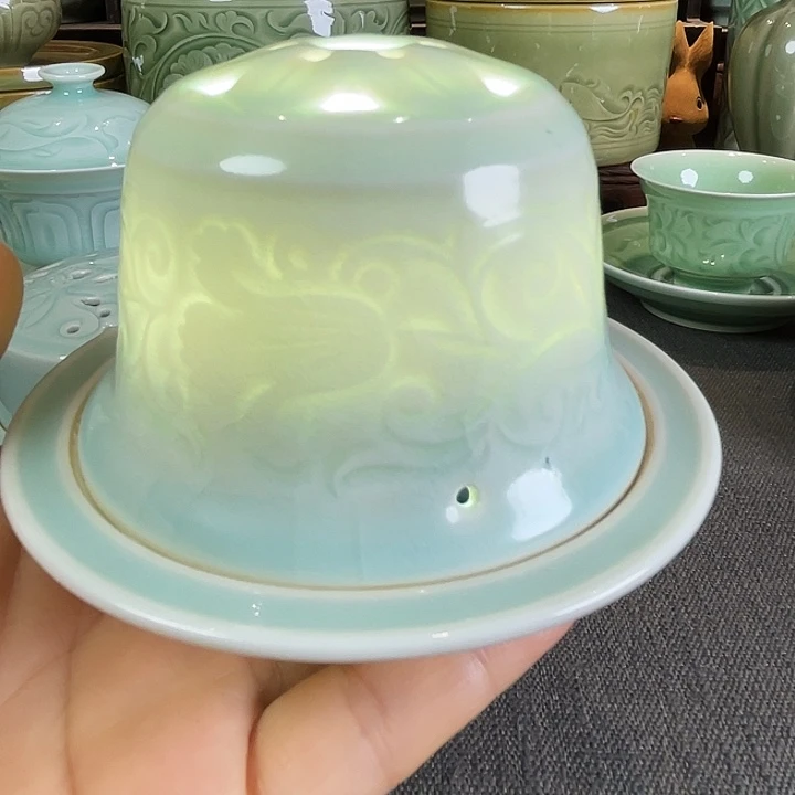 耀州窑天青釉薄胎香薰炉开片