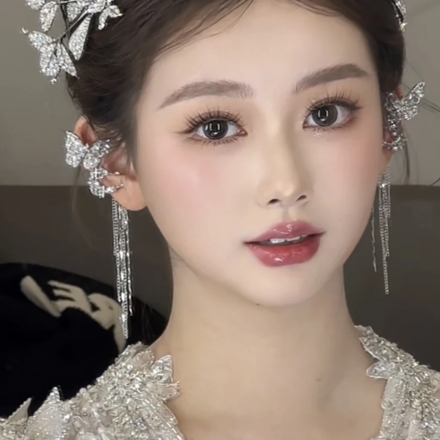 合金耳饰 君心家 两对装 8601深银色蝴蝶耳骨夹流苏耳骨夹两对