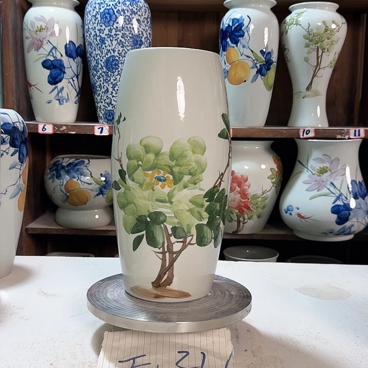 瓶高33腰鼓绿绿绿牡丹陶瓷新款陶瓷