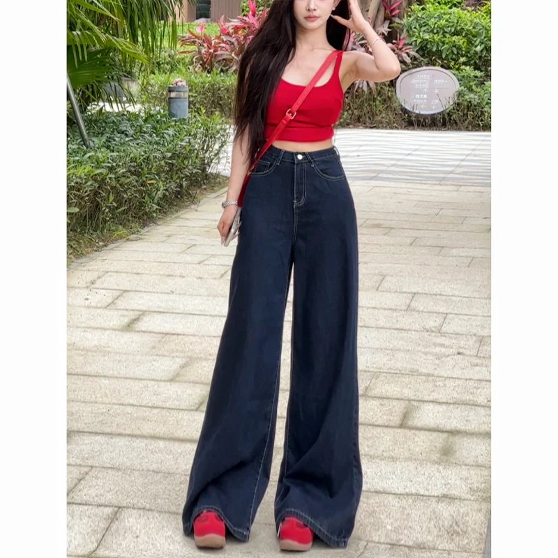 宽松垂坠感原牛阔腿裤女2025年夏季新款百搭显瘦显高拖地拖地长裤