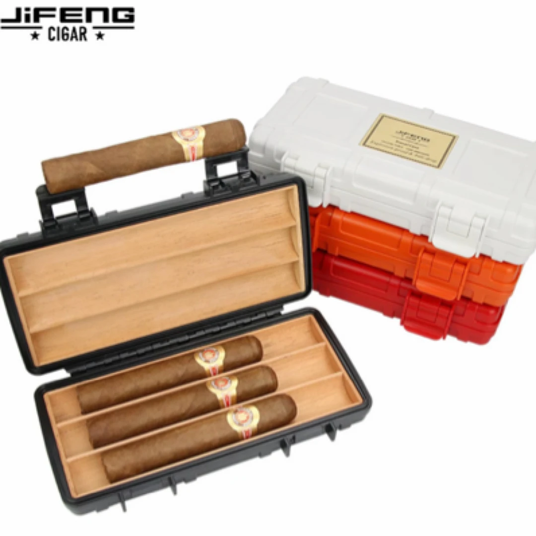 JIFENG防爆雪茄保湿盒雪松木便携盒旅行防水 塑料雪松木雪茄烟盒