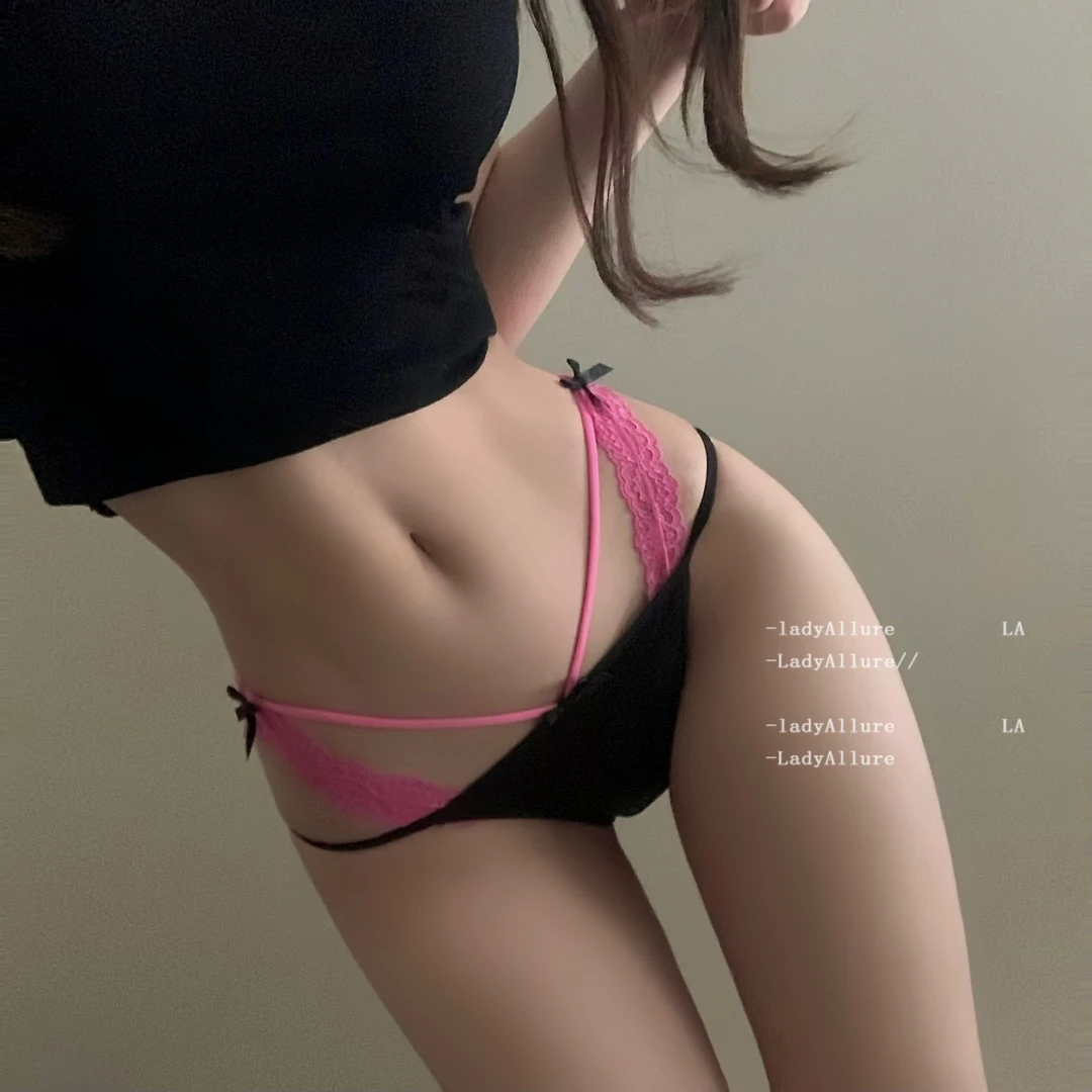 轻奢无痕丝滑缎面蕾丝内裤女薄款纯欲低腰性感高开叉三角裤