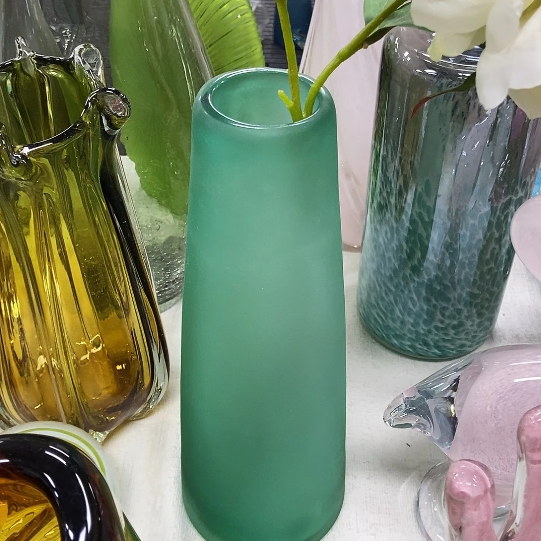 琉璃绿色磨砂摆件琉璃花瓶28