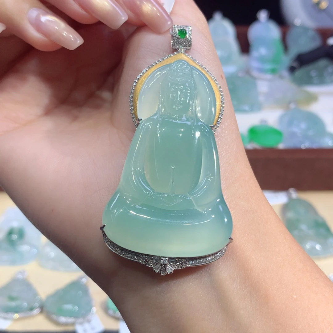 吊坠(不含链)18K金镶嵌翡翠
