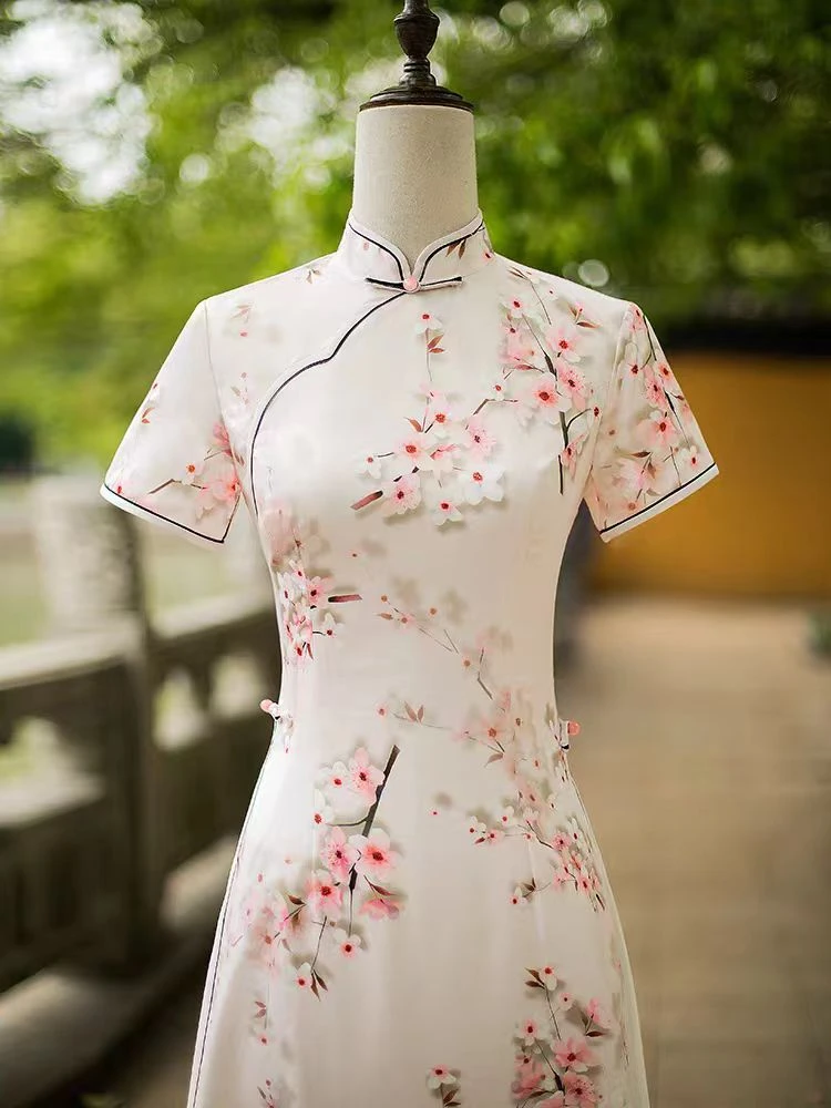 淡粉色奥黛旗袍2025年新款女夏改良年轻款高端气质连衣裙