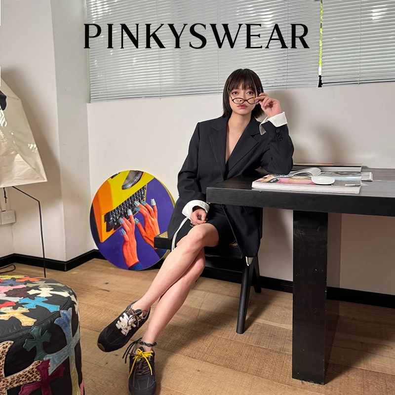 pinkyswear时髦减龄假2件西装短裙套装时尚休闲气质女士英伦风