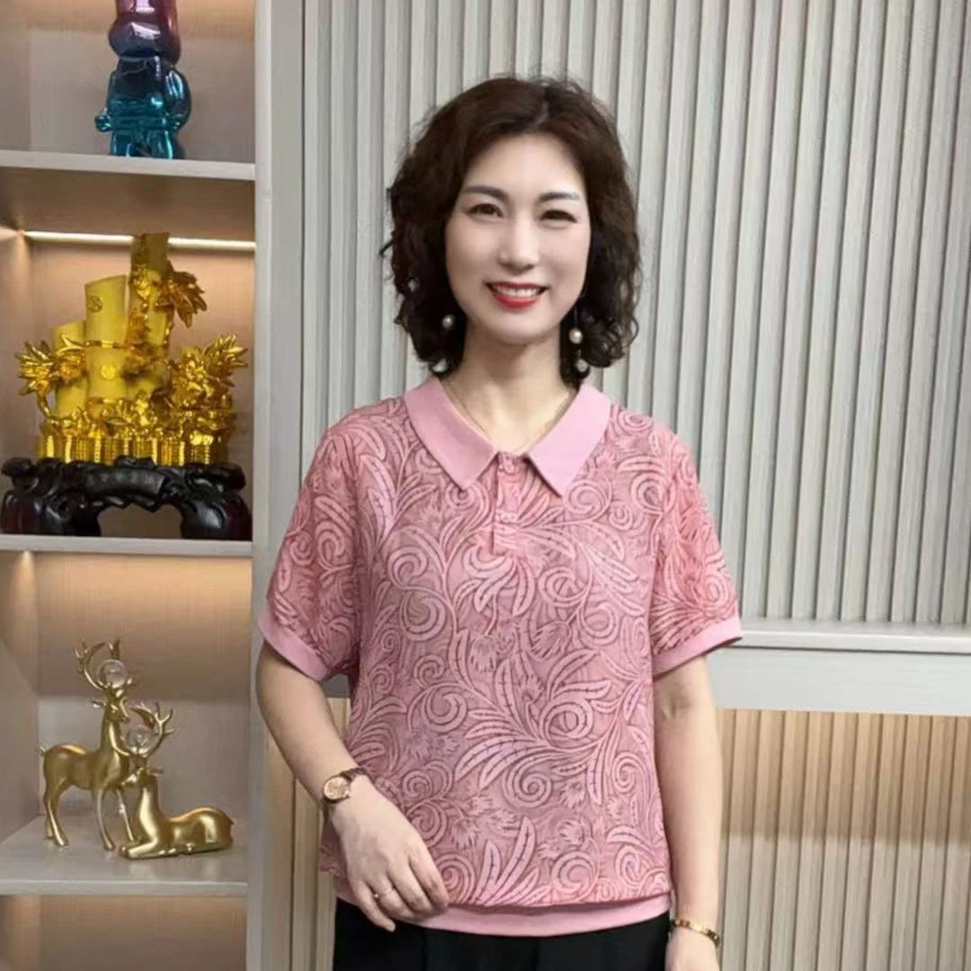 妈妈装流行欧若拉时尚潮牌女装宽松夏装女士独特漂亮上装休闲短袖