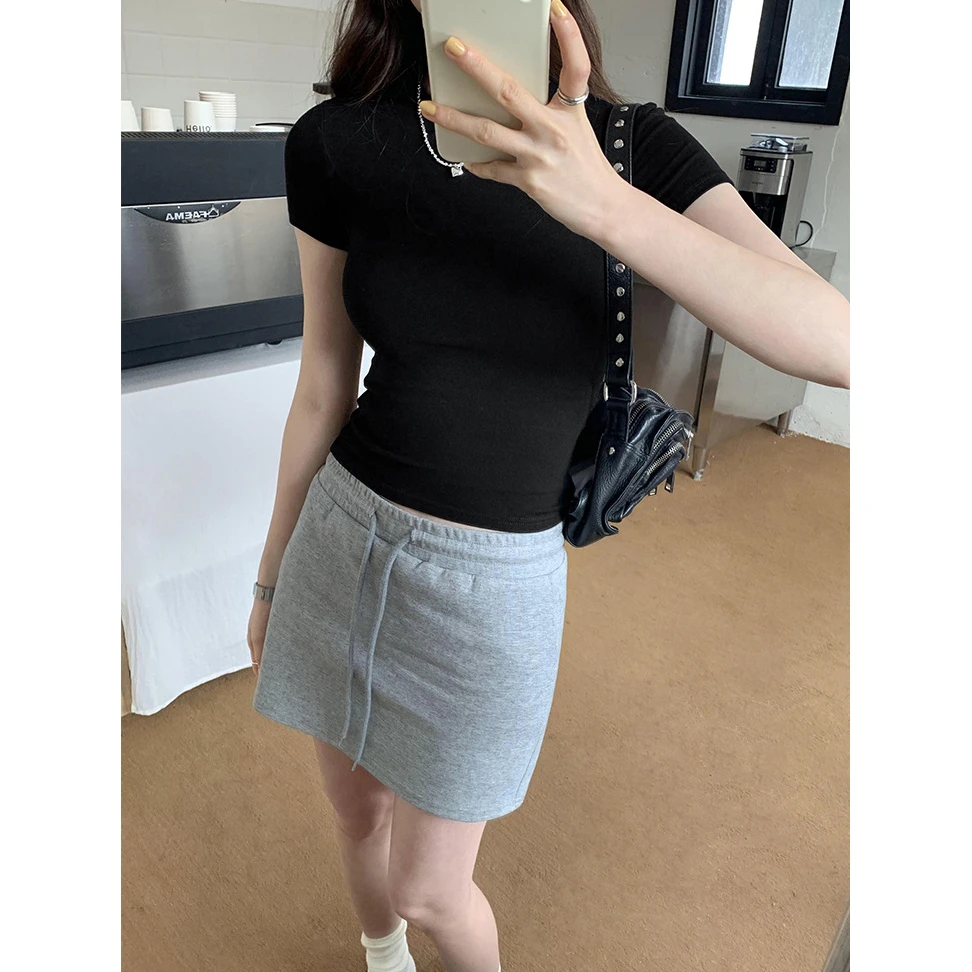 cil wink 舒适短袖女春夏新款简约正肩修身时尚体恤小个子上衣女