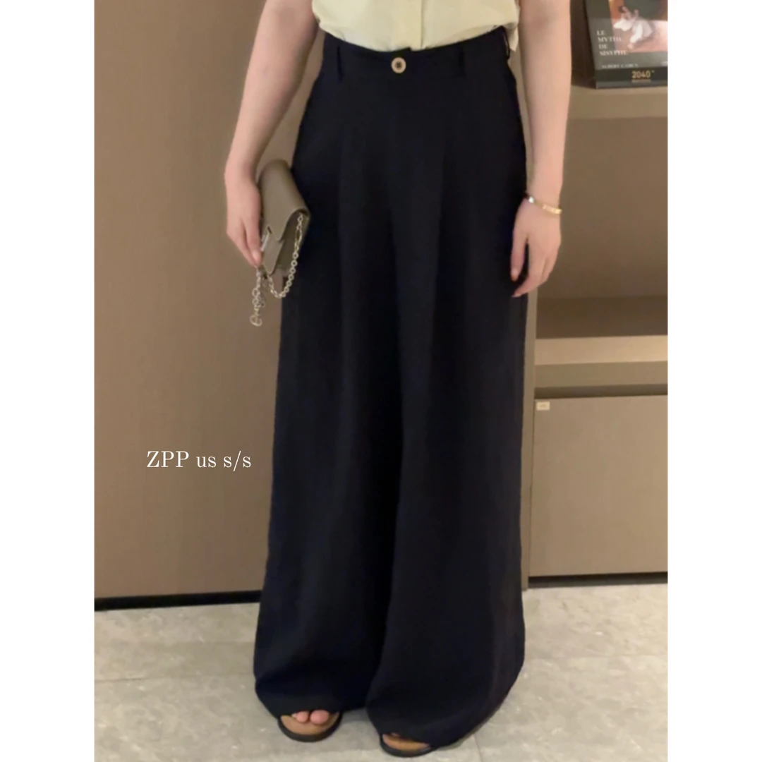 ZPP•薄款垂感宽松休闲慵懒阔腿裤显瘦黑色高腰百搭长裤
