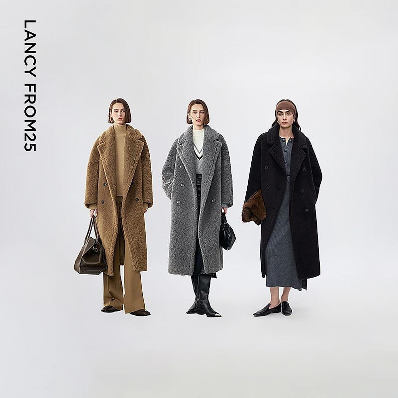 朗姿2025冬季新款长款毛毛外套中长款秋冬气质通勤绒宽松保暖