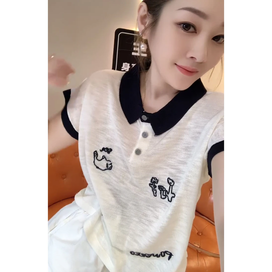 夏季超火爆款穿搭休闲日常女2025新款气质减龄百搭印花polo领上衣
