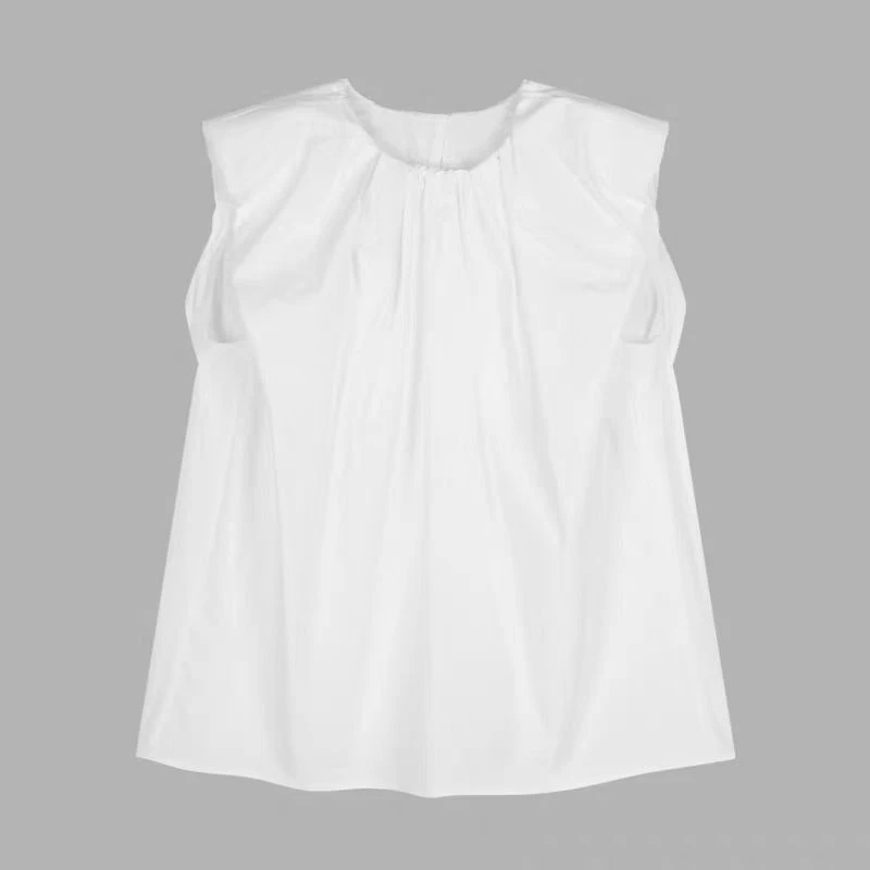 夏季女装衬衫花苞褶皱圆领女简约设计感