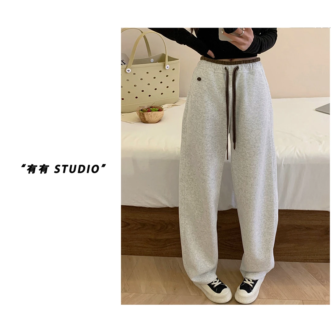 「春款拼色腰」早春新款撞色抽绳女士 窄版休闲裤