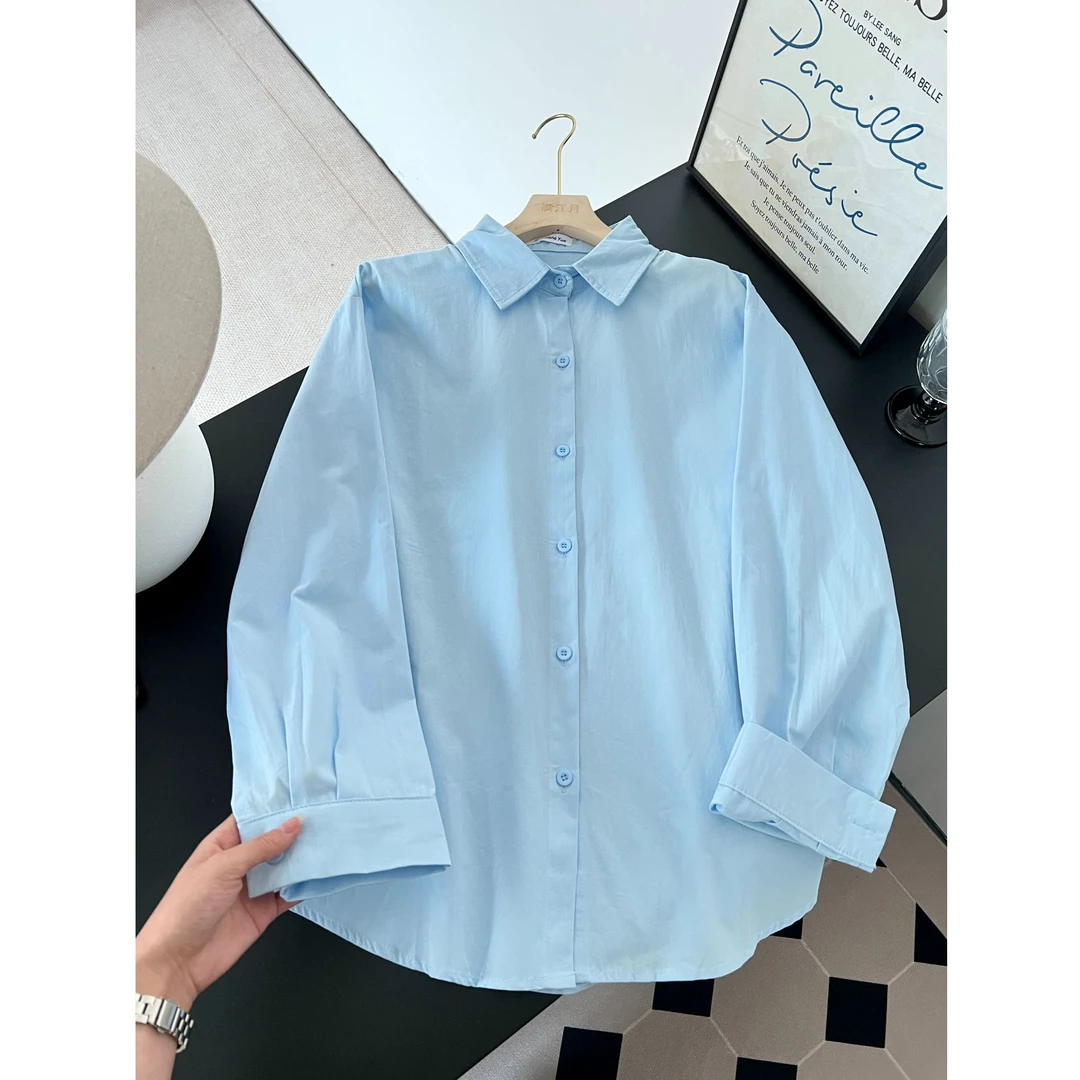 高级感纯色小众衬衫外套女ins风早春新款简约纯棉宽松衬衣薄款