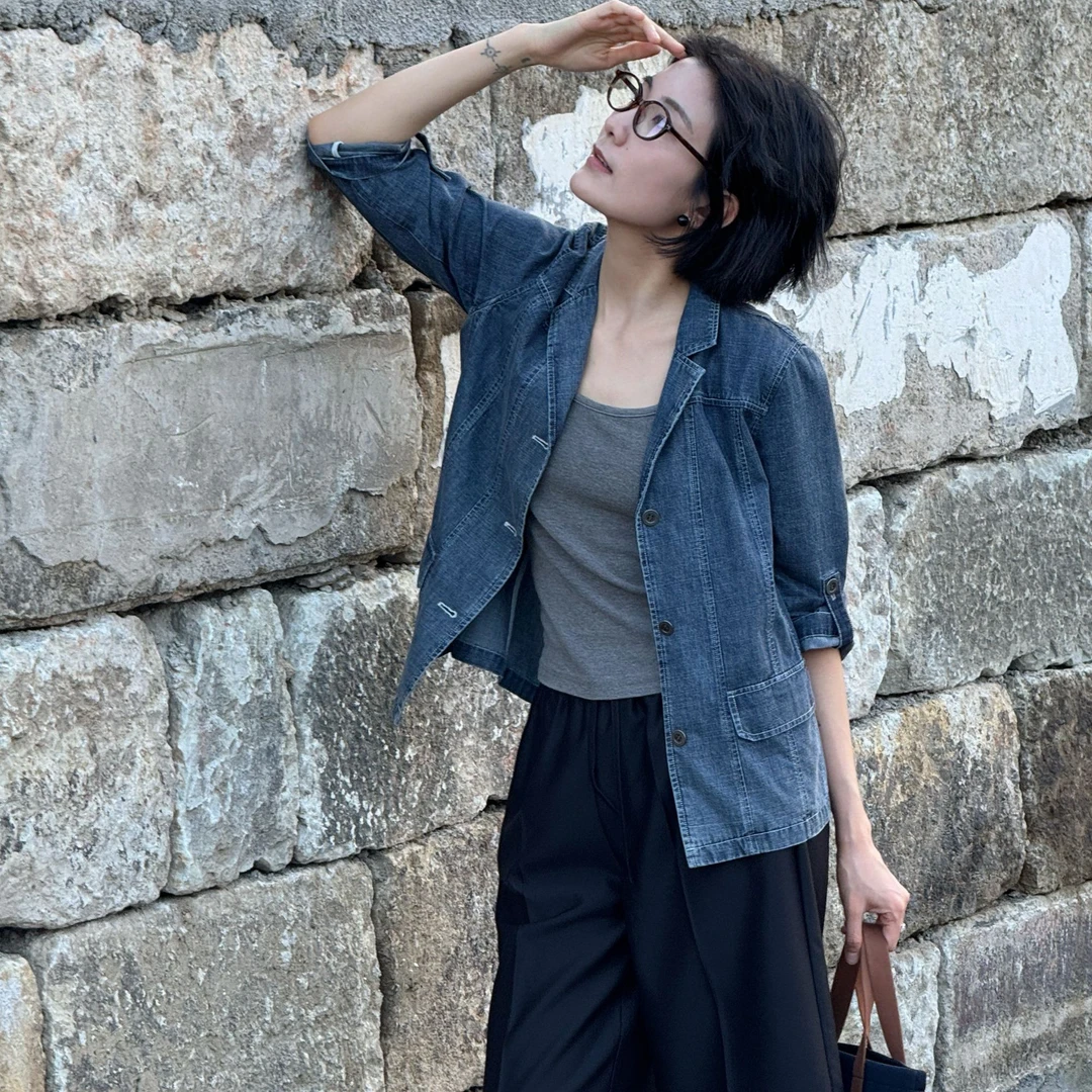 浪清/女装推荐 珂森娜日系复古水洗牛仔外套45060#